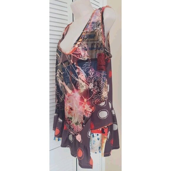 CHRISTINE PHILLIPPE SLEEVELESS COLORFULL CHIFFON SHEER WRAPED FRONT TOP SZ L - Picture 5 of 10